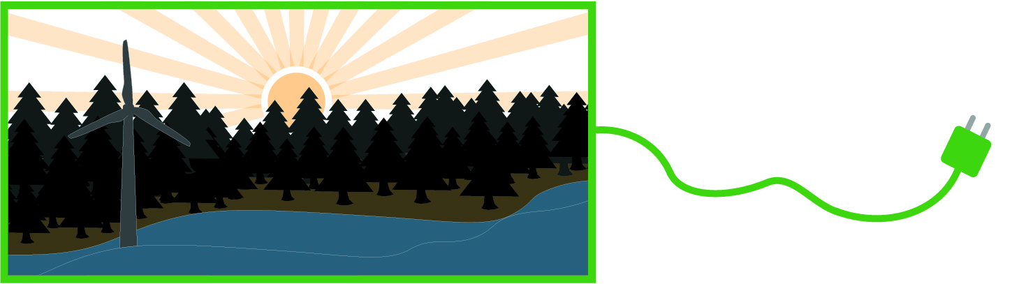 Illustration of wind, hydro and sun power.